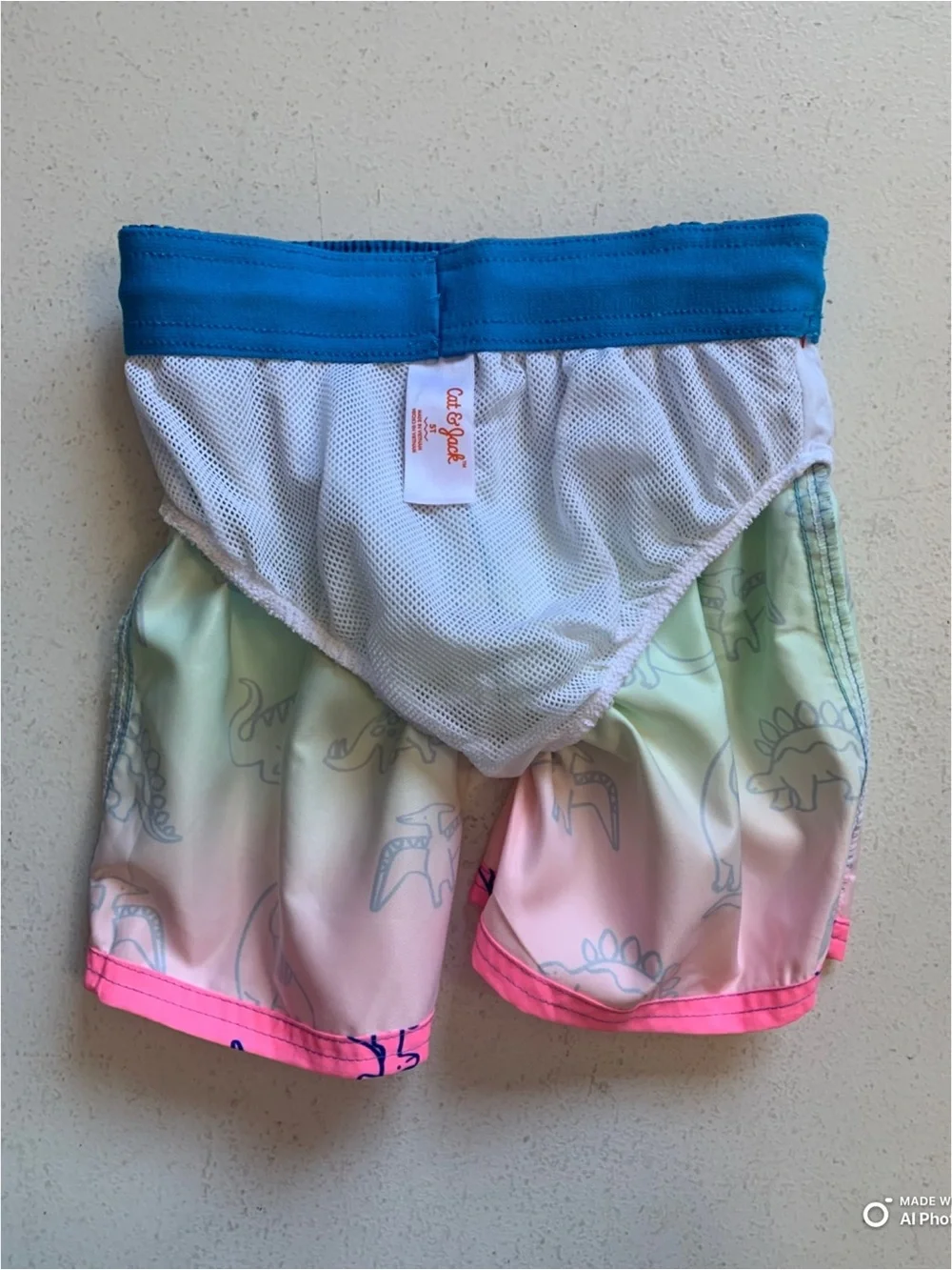 Cat & Jack Dinosaur Print Swim Trunks Swimsuit Boys Size 5T NWT Blue Green Pink